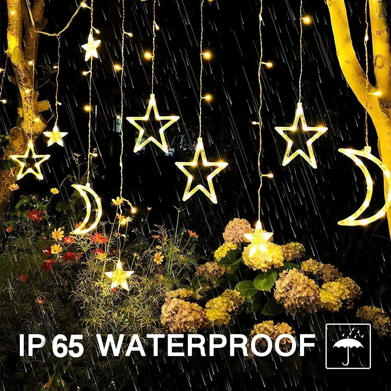 Luzes de Fada Estrela e Lua LED Solar - Encanto Natalino